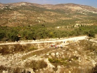 מבט משומרון העתיקה לעבר שייח' שעלה (התל משמאל). למטה ממנו הכפר א-נקורה